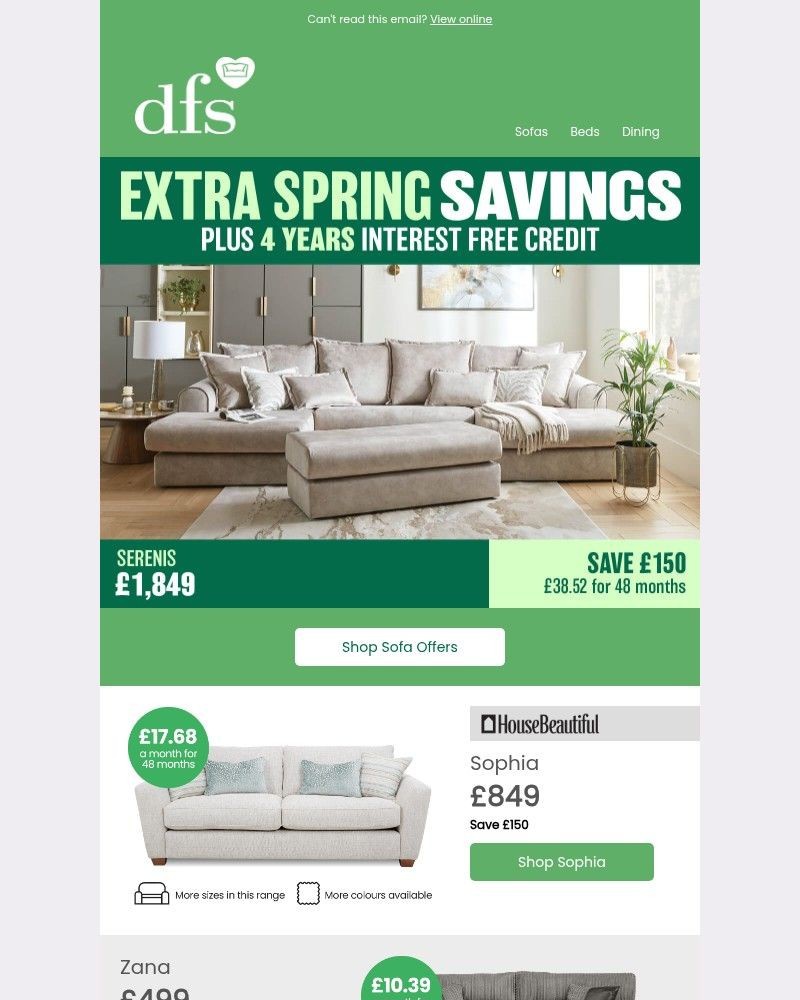 Screenshot of email sent to a DFS Cart abandoner