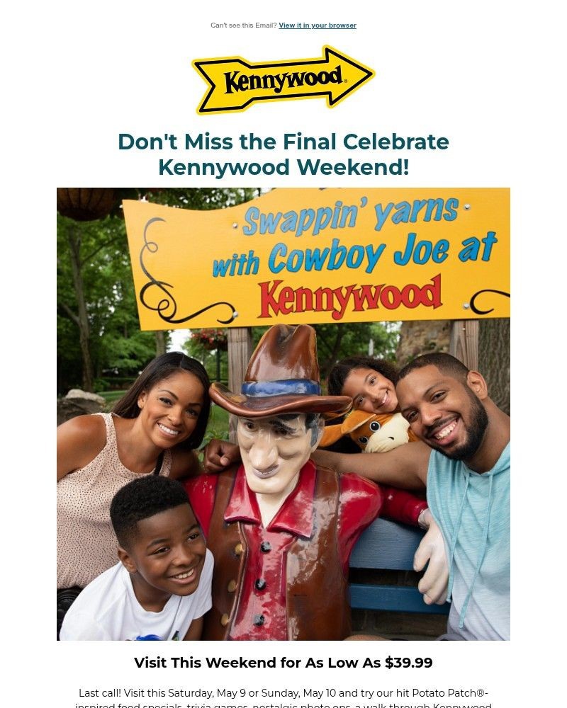 Screenshot of email sent to a Kennywood Newsletter subscriber
