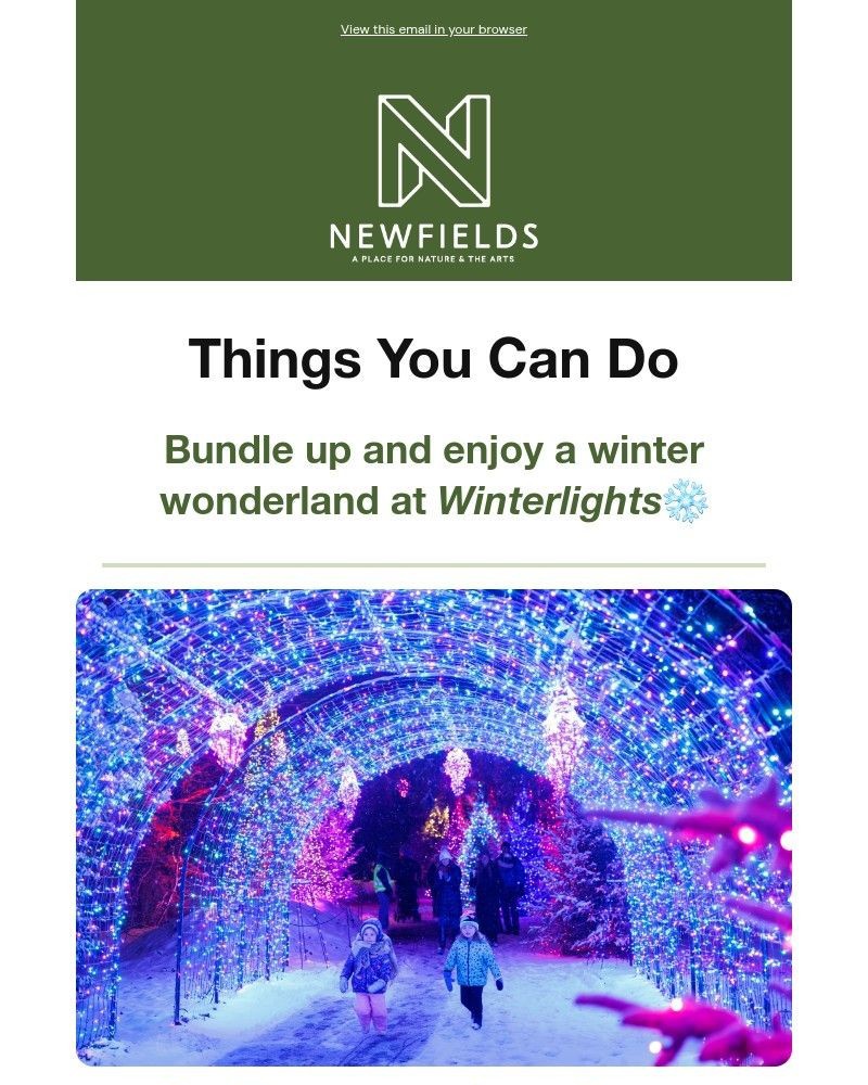 Screenshot of email sent to a Newfields Newsletter subscriber