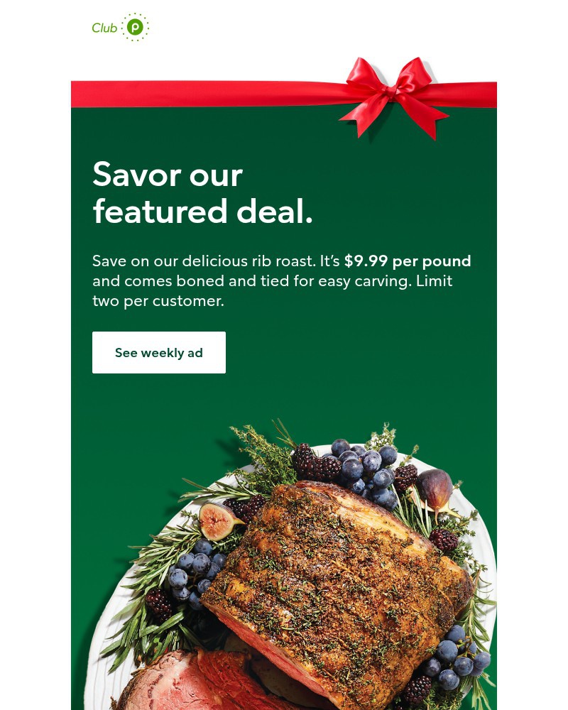 Screenshot of email sent to a Publix Registered user