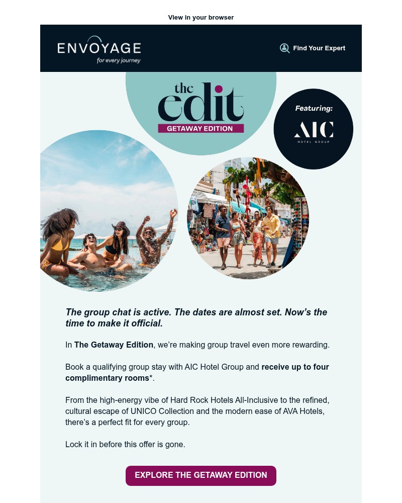 Screenshot of email sent to a Envoyage Newsletter subscriber