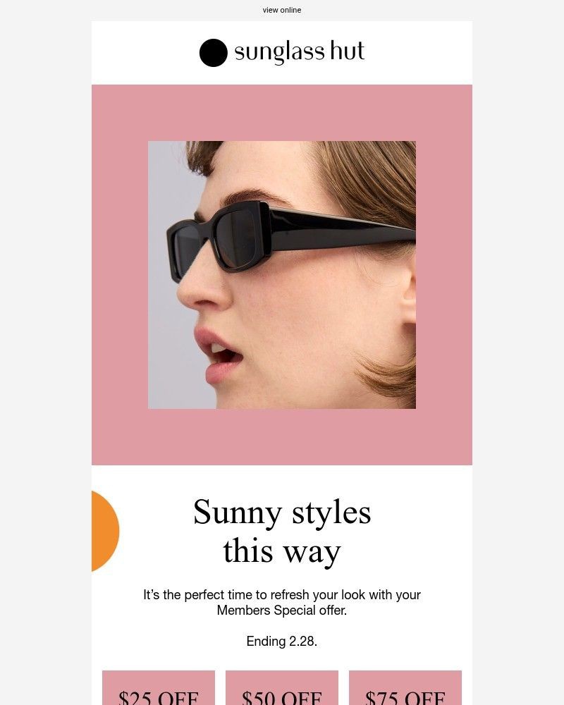 Screenshot of email sent to a Sunglass Hut Newsletter subscriber