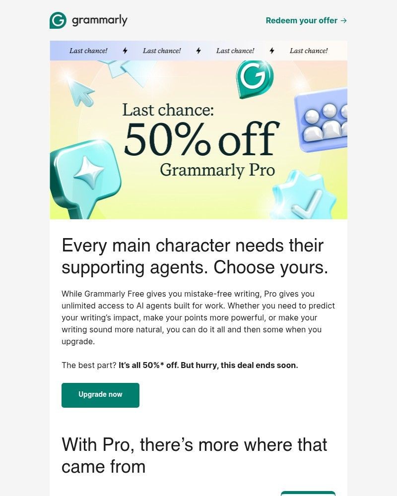 Screenshot of email sent to a Grammarly Registered user
