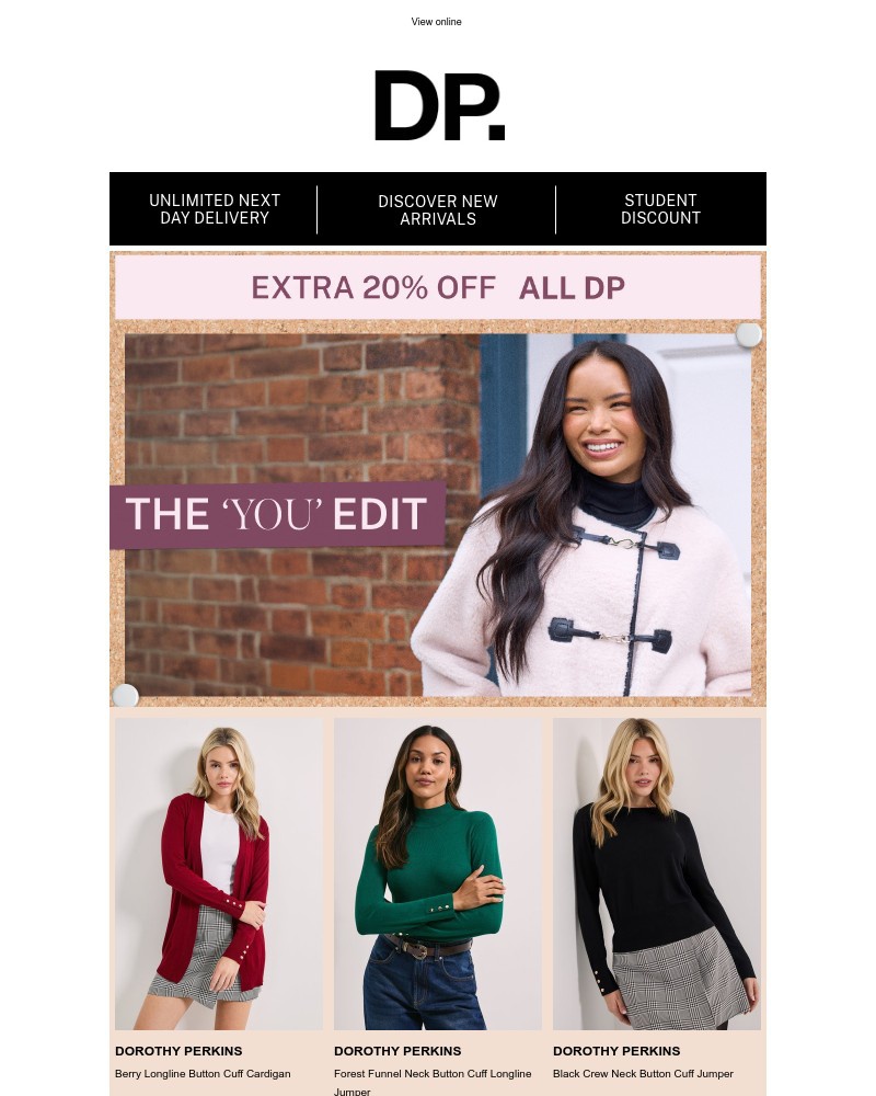 Screenshot of email sent to a Dorothy Perkins Newsletter subscriber