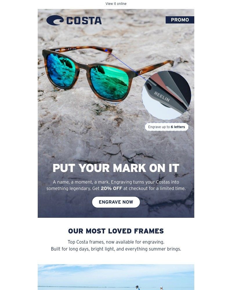 Screenshot of email sent to a Costa del Mar Newsletter subscriber