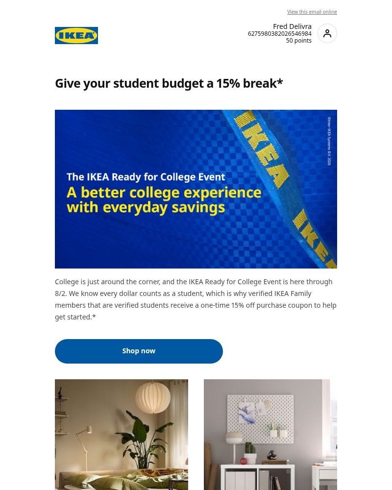Screenshot of email sent to a Ikea Registered user