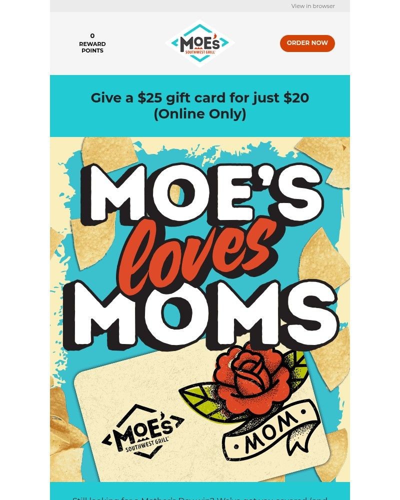 Screenshot of email sent to a Moe’s Southwest Grill Registered user