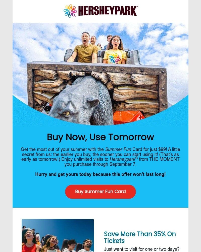 Screenshot of email sent to a Hershey Park Newsletter subscriber