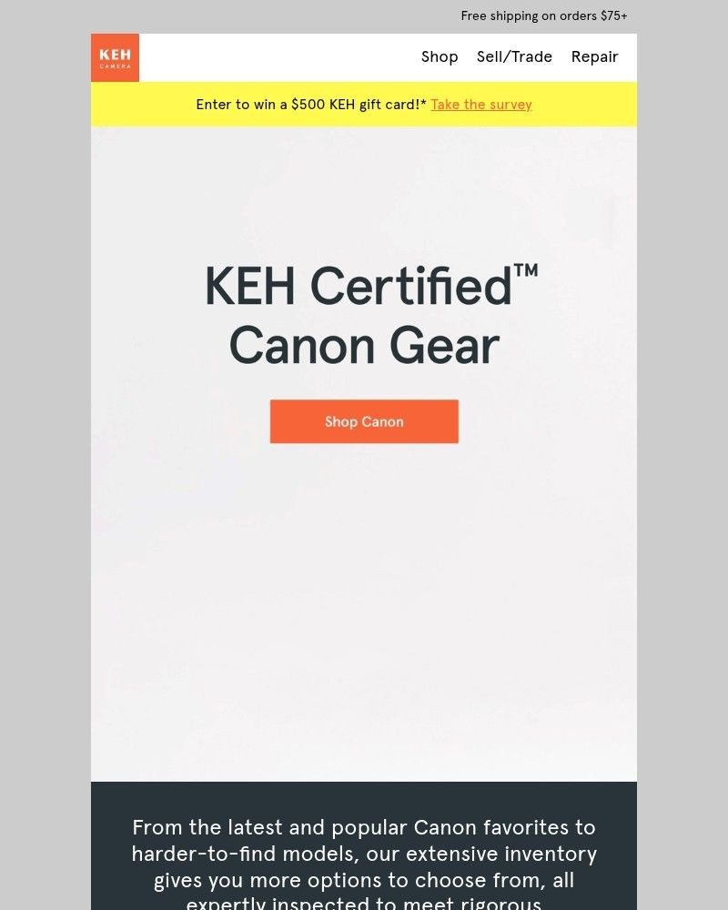 Screenshot of email sent to a KEH Camera Newsletter subscriber