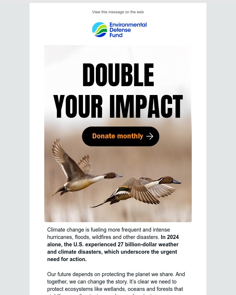 Screenshot of email sent to a Environmental Defense Fund Newsletter subscriber