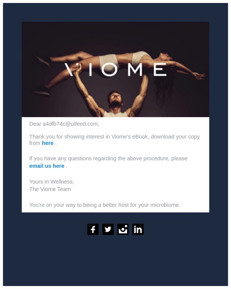Screenshot of email sent to a Viome Newsletter subscriber