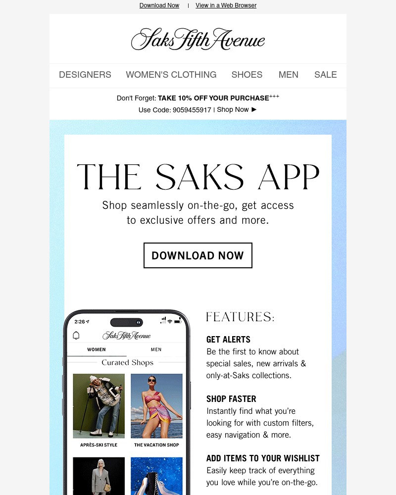 Screenshot of email with subject /media/emails/download-the-saks-app-for-cant-miss-perks-647b05-cropped-191954c9.jpg