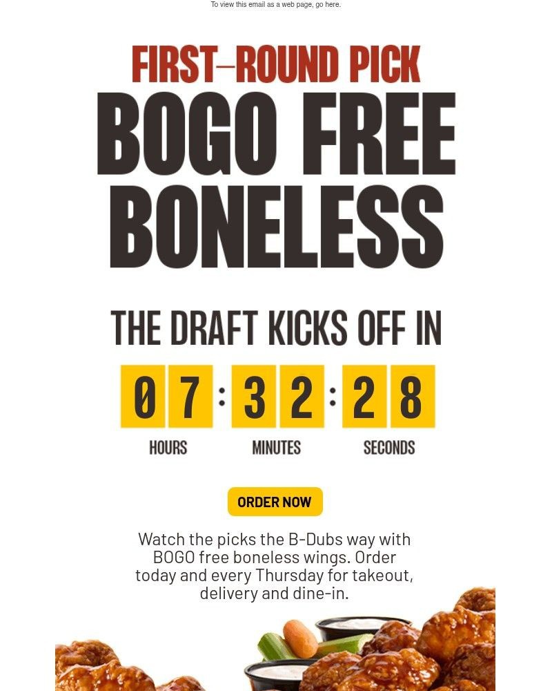 Screenshot of email sent to a Buffalo Wild Wings Registered user
