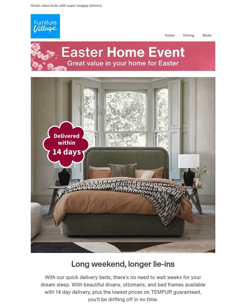 Screenshot of email sent to a Furniture Village Cart abandoner