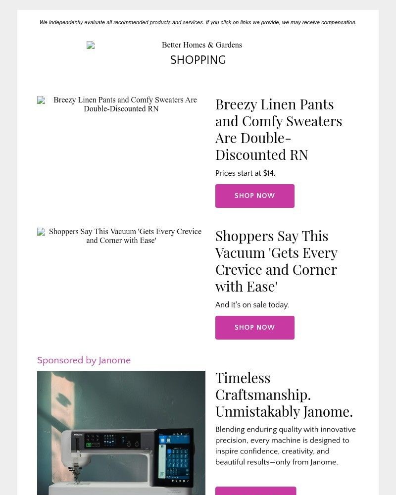Screenshot of email sent to a Better Homes and Gardens Newsletter subscriber