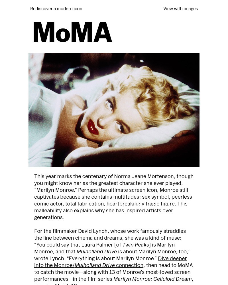 Screenshot of email sent to a The Museum of Modern Art (MoMA) Newsletter subscriber