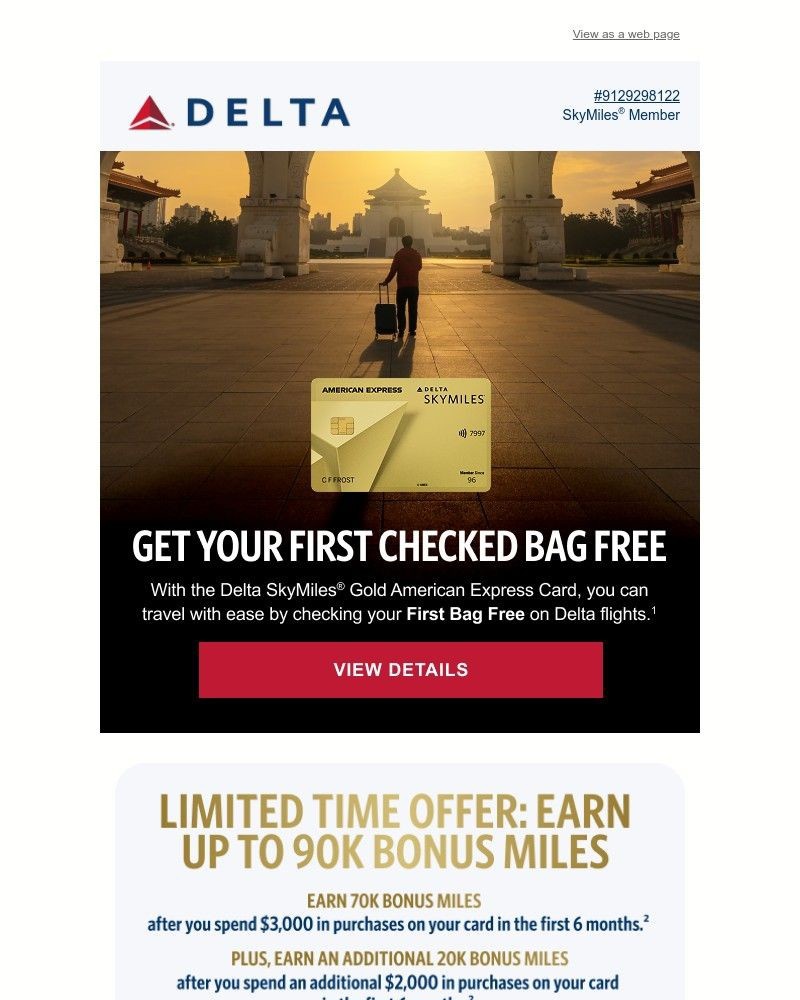 Screenshot of email sent to a Delta Registered user