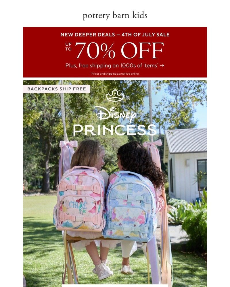 Screenshot of email sent to a Pottery Barn Newsletter subscriber