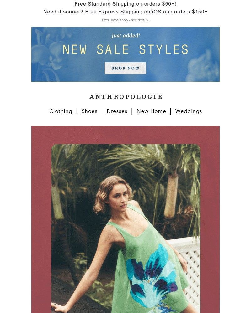Screenshot of email sent to a Anthropologie Newsletter subscriber