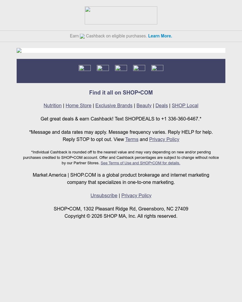 Screenshot of email sent to a Shop.com Newsletter subscriber