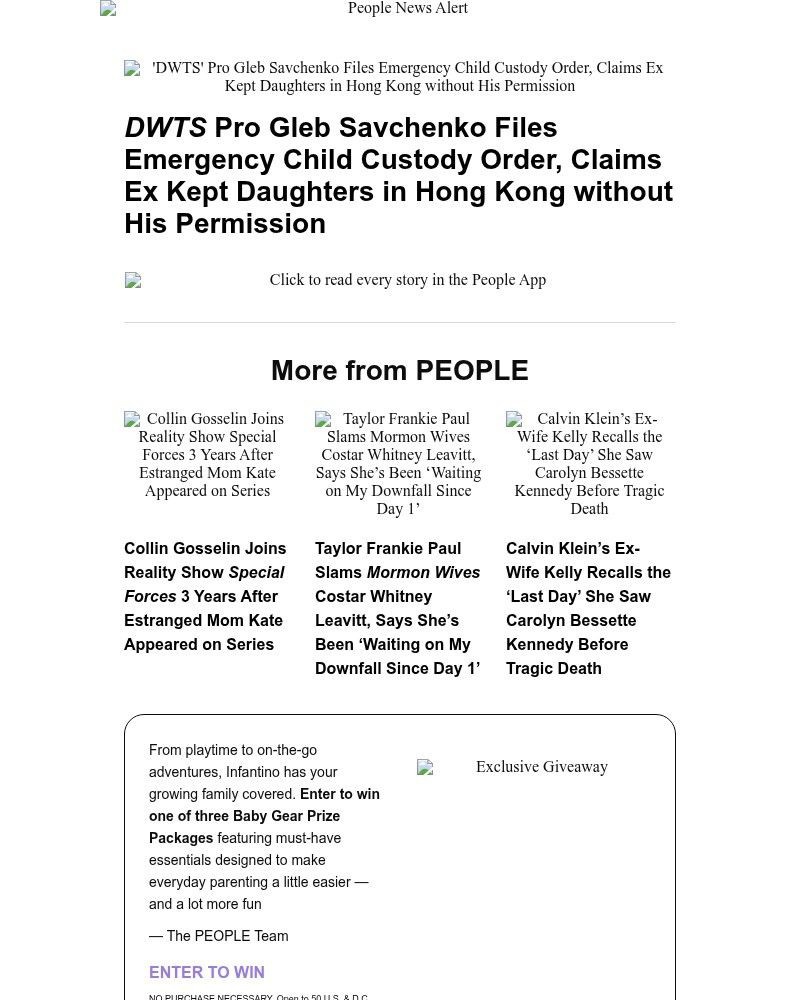 Screenshot of email sent to a People Newsletter subscriber