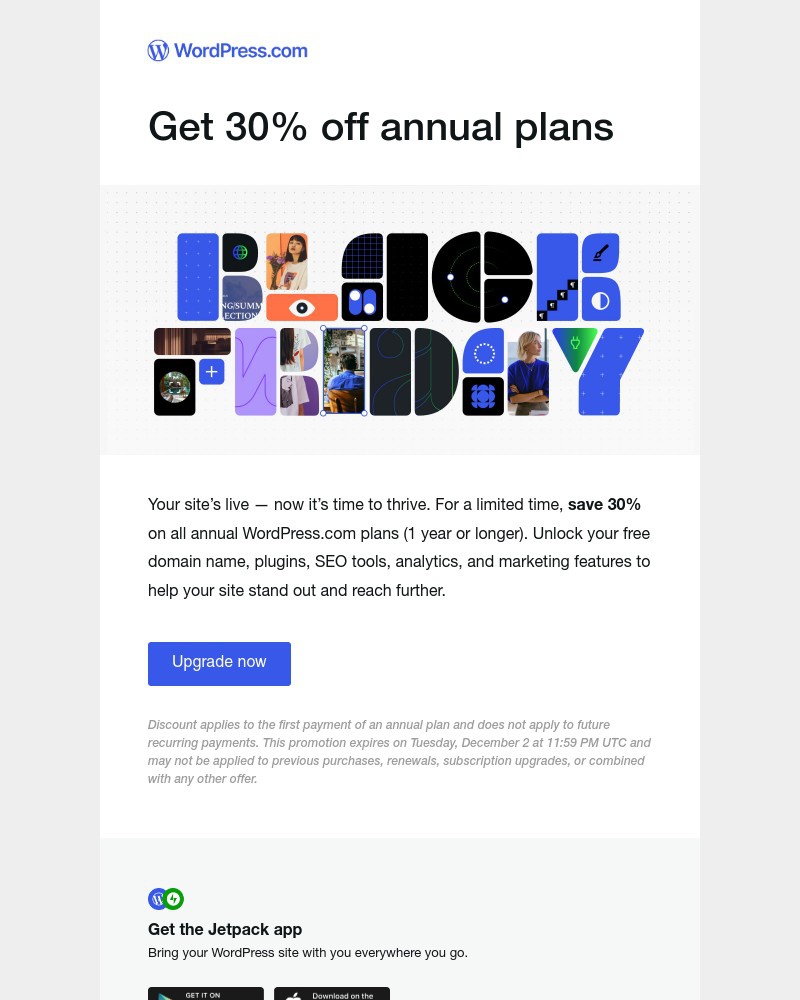 Screenshot of email with subject /media/emails/early-access-30-off-annual-plans-to-grow-your-site-2742ee-cropped-9905aea1.jpg