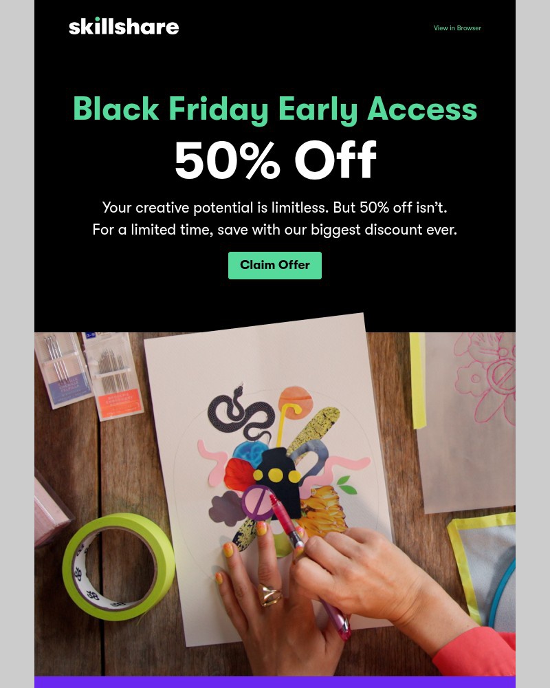 Screenshot of email sent to a Skillshare Cart abandoner