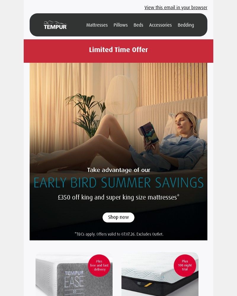 Screenshot of email sent to a Tempur Newsletter subscriber