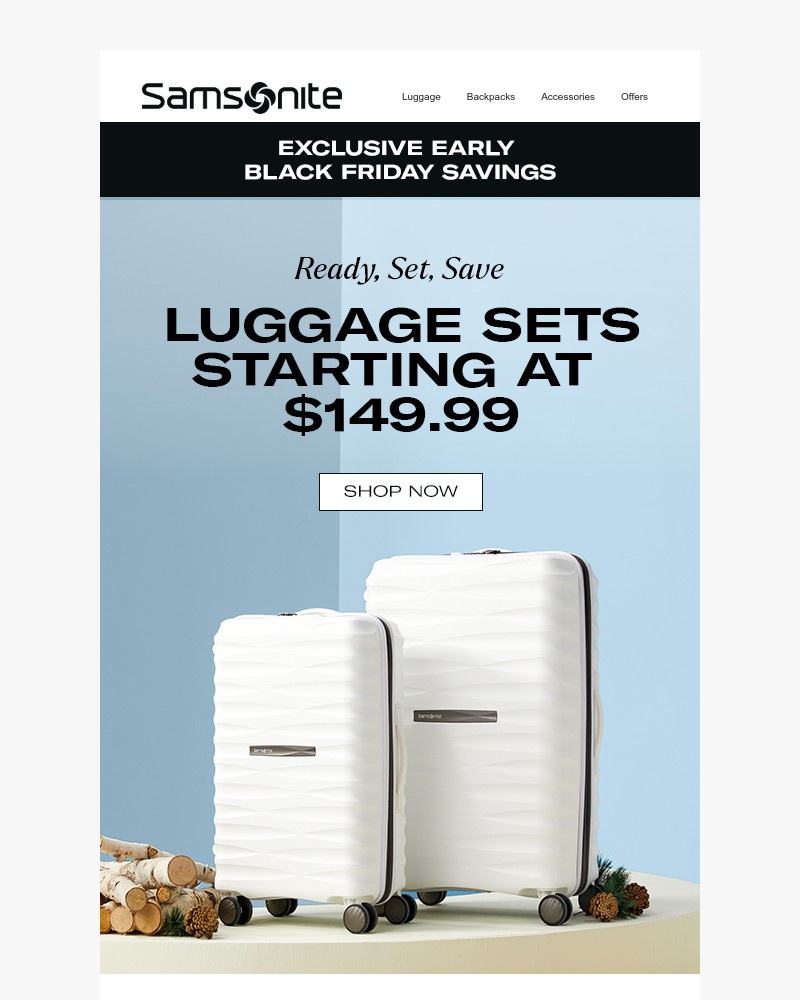 Screenshot of email sent to a Samsonite Newsletter subscriber