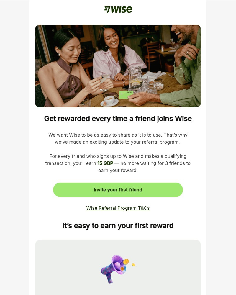 Screenshot of email sent to a Wise Registered user