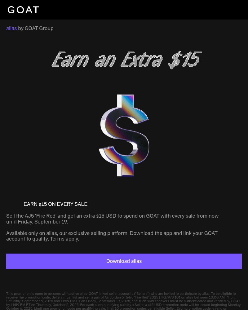 Screenshot of email with subject /media/emails/earn-15-on-every-aj5-fire-red-sale-b3866a-cropped-0e1a1a17.jpg