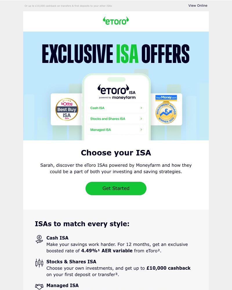 Screenshot of email sent to a eToro Registered user