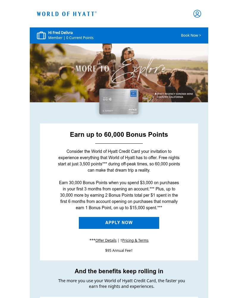 Screenshot of email sent to a Hyatt Hotels and Resorts Registered user