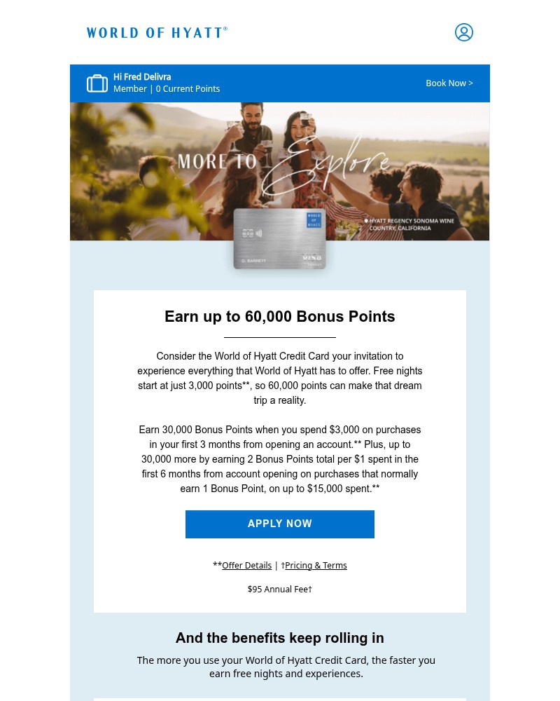 Screenshot of email sent to a Hyatt Hotels and Resorts Registered user