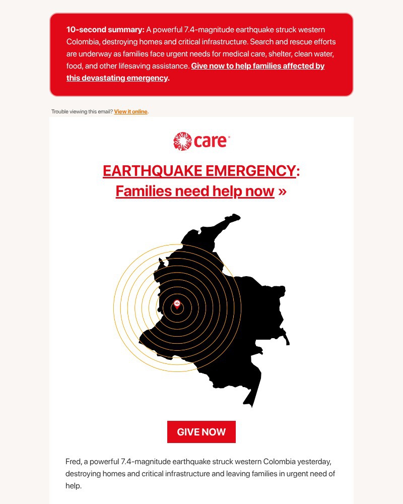 Screenshot of email sent to a Care Newsletter subscriber