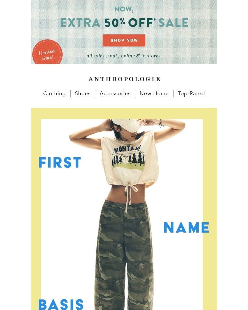 Screenshot of email sent to a Anthropologie Newsletter subscriber