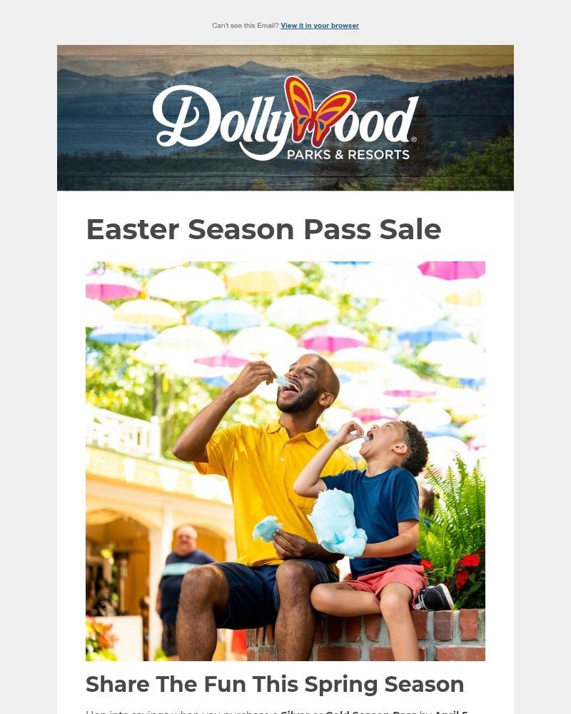 Screenshot of email sent to a Dollywood Newsletter subscriber