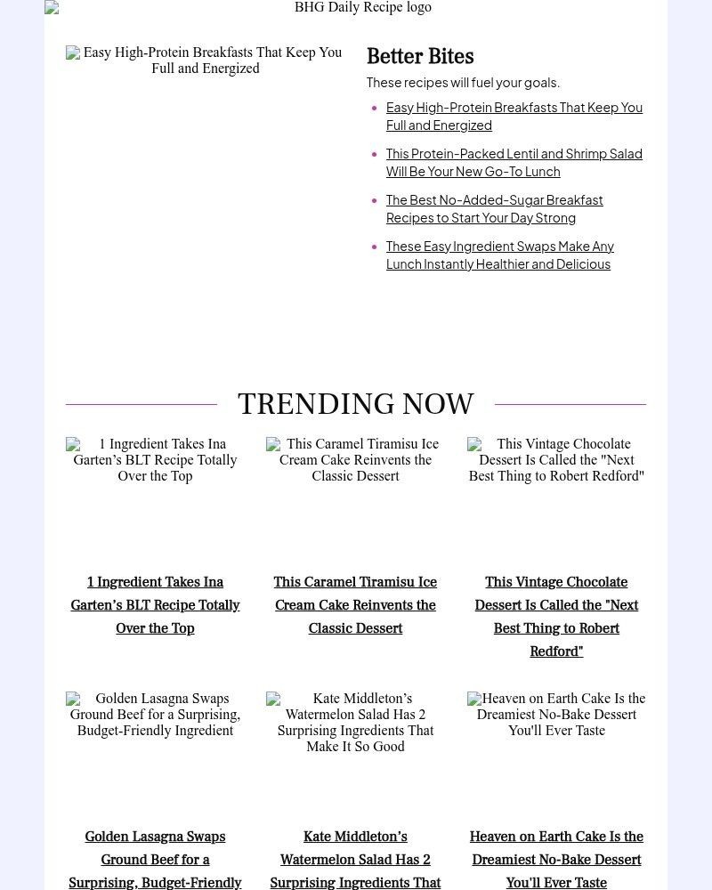 Screenshot of email sent to a Better Homes and Gardens Newsletter subscriber