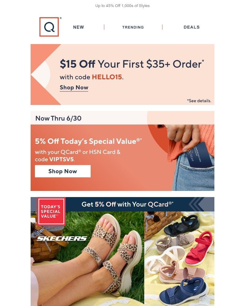 Screenshot of email sent to a QVC Newsletter subscriber