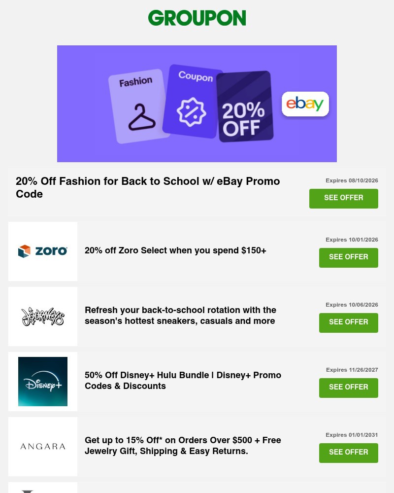 Screenshot of email sent to a Groupon Newsletter subscriber