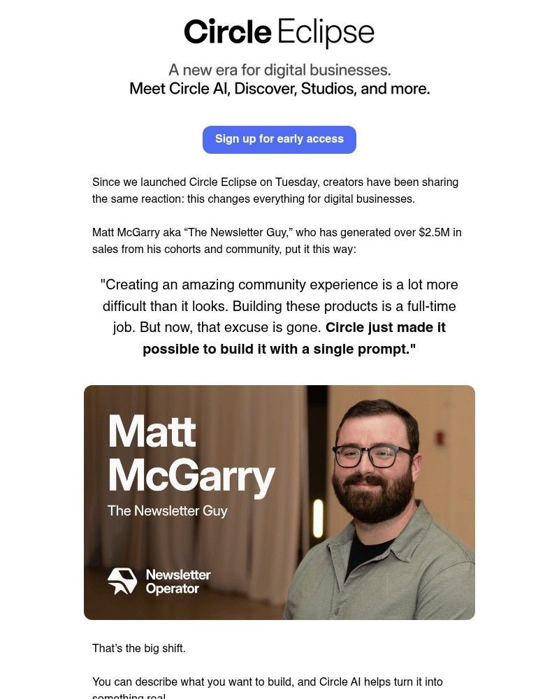 Screenshot of email sent to a Circle Registered user
