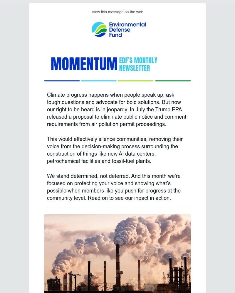Screenshot of email sent to a Environmental Defense Fund Newsletter subscriber