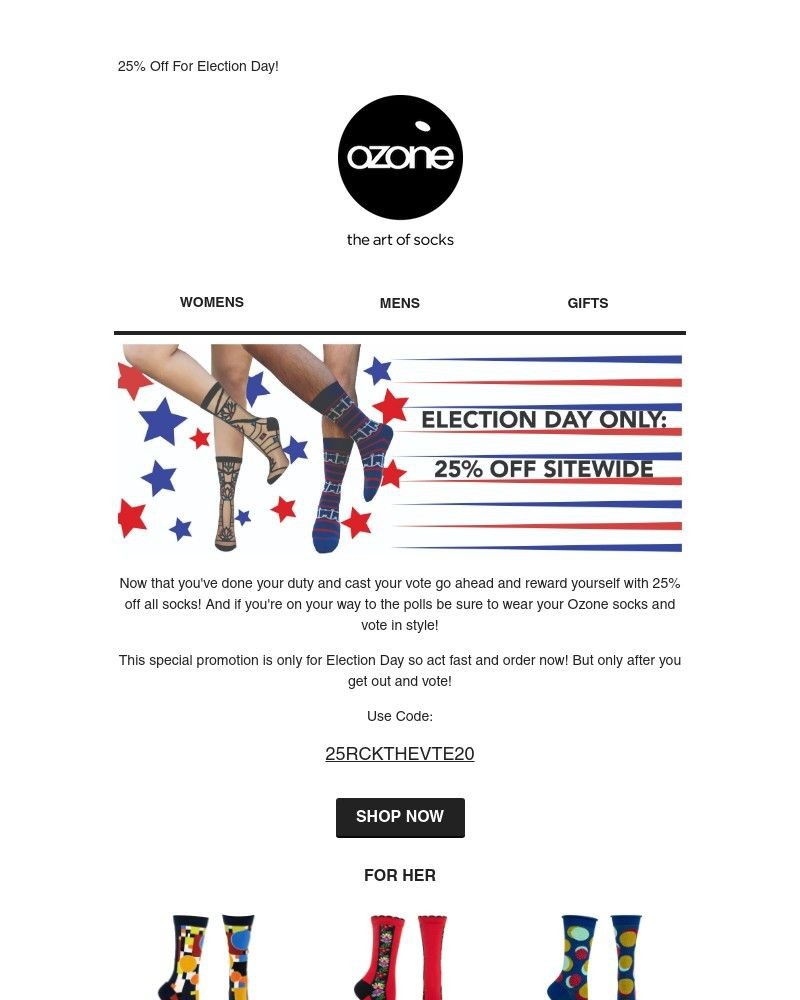 Screenshot of email with subject /media/emails/election-day-flash-sale-25-off-all-socks-15549a-cropped-24da35e7.jpg