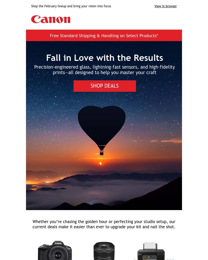 Screenshot of email sent to a Canon Newsletter subscriber