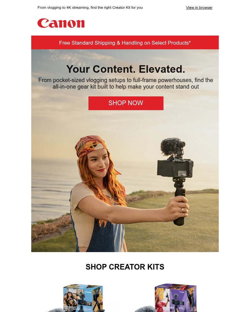 Screenshot of email sent to a Canon Newsletter subscriber