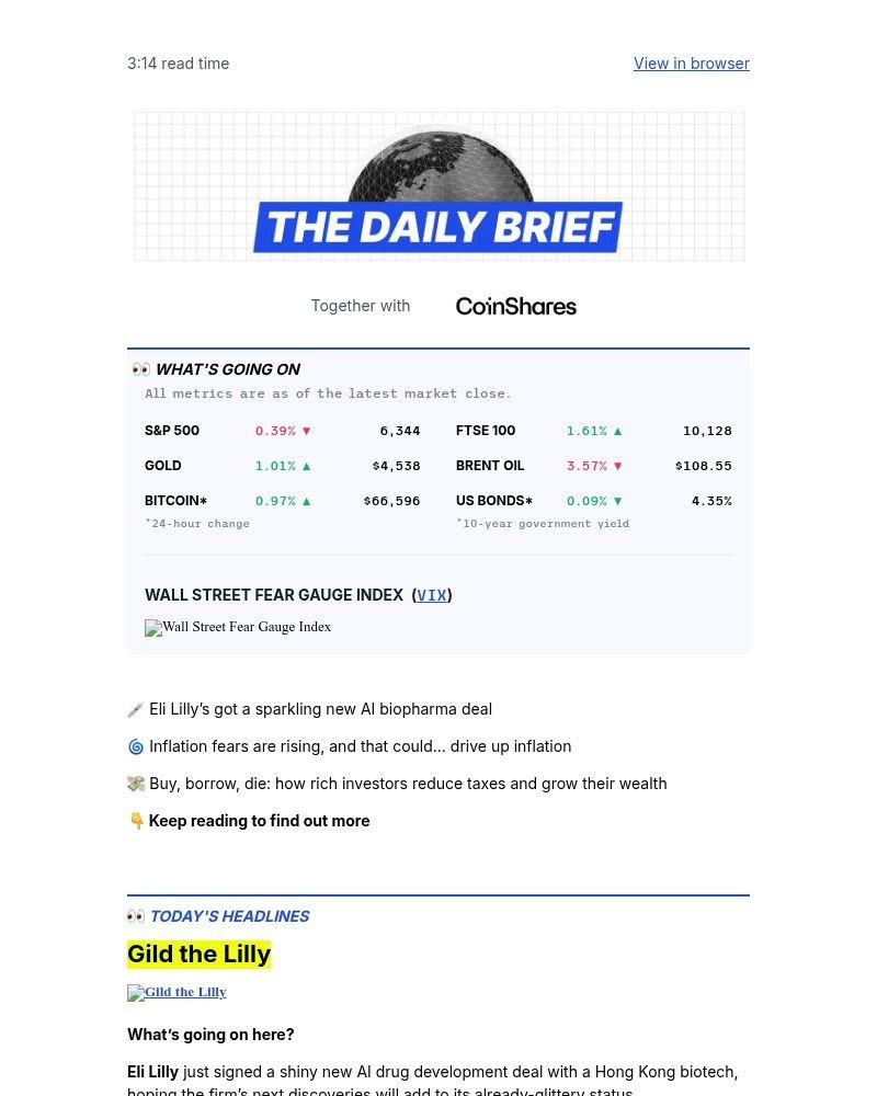 Screenshot of email sent to a Finimize Registered user