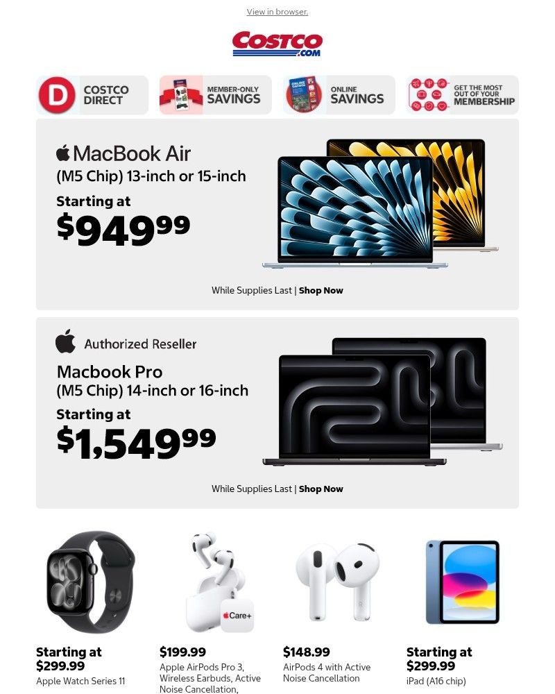Screenshot of email sent to a Costco Newsletter subscriber
