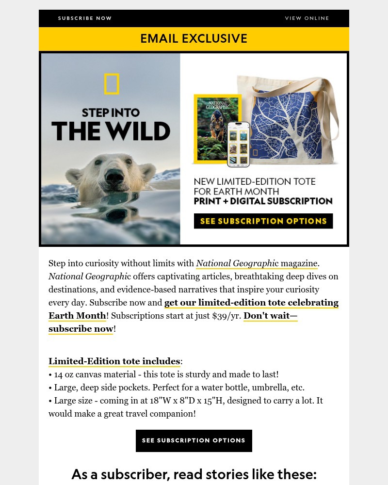 Screenshot of email sent to a National Geographic Newsletter subscriber