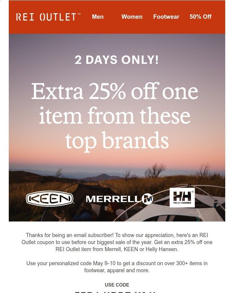 Screenshot of email sent to a REI Co-op Newsletter subscriber