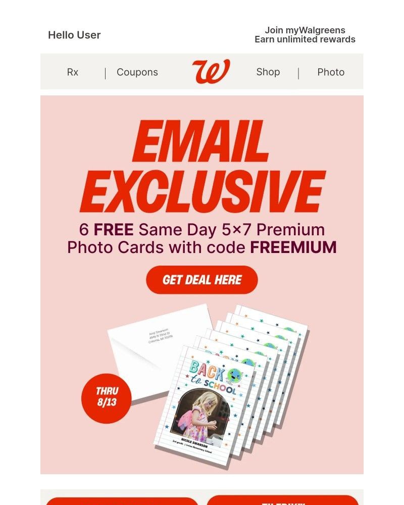 Screenshot of email sent to a Walgreens Registered user